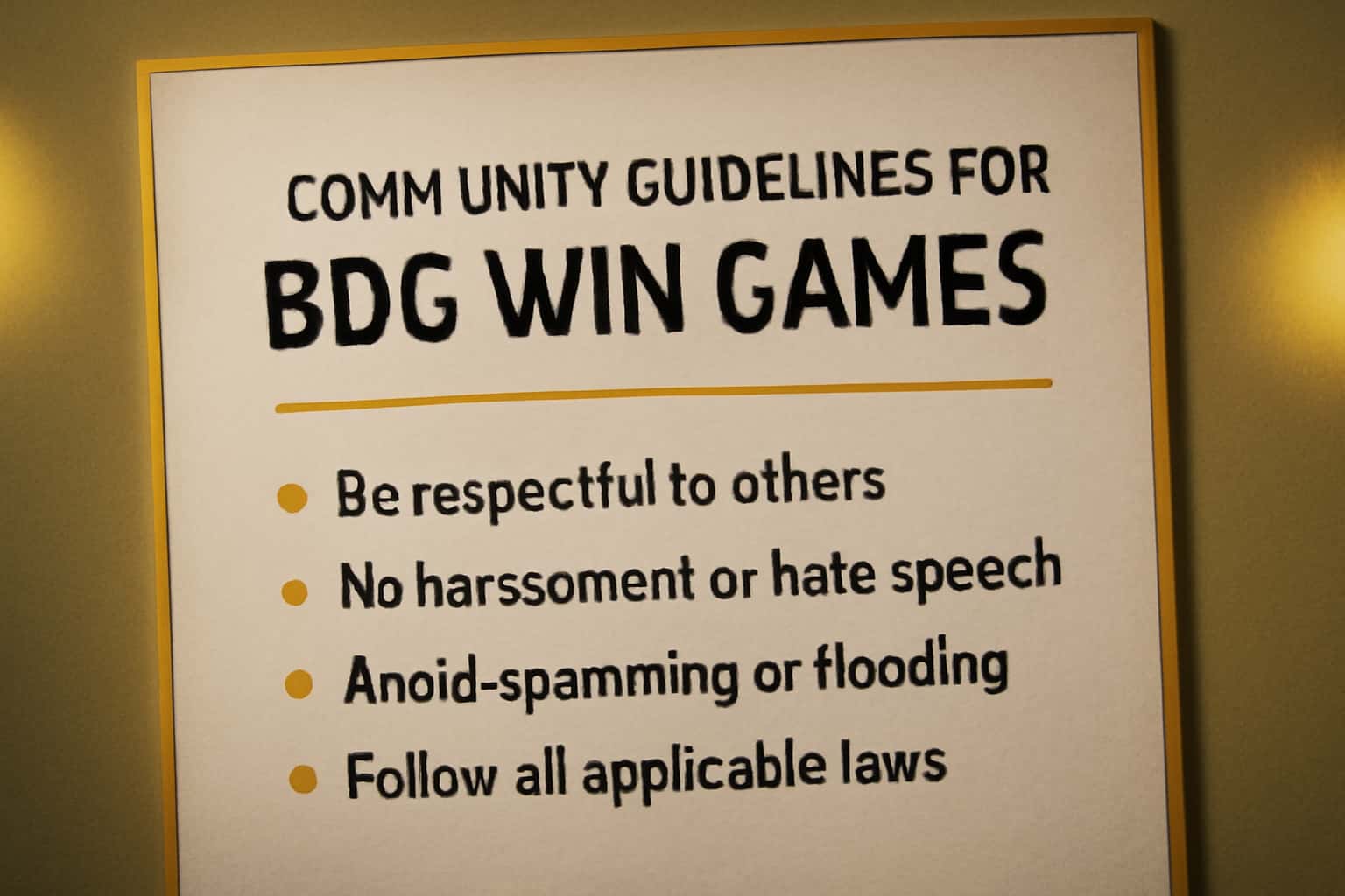 An informational scene illustrating the Community Guidelines for BDG Win Games.
